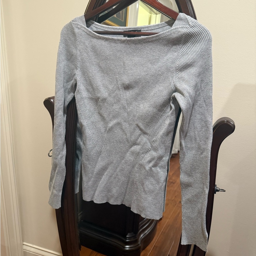 White House Black Market Women's Grey Boat Neck Sweater